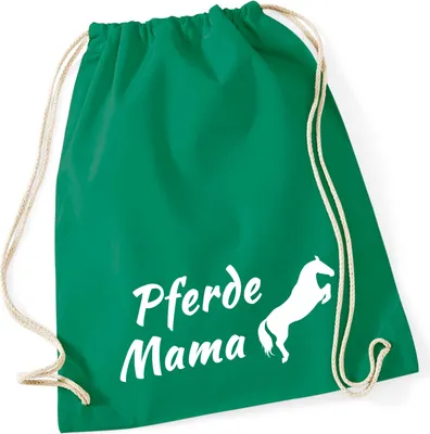 Produktbild von Huuraa Turnbeutel Pferdemama Silhouette 12 Liter Kelly Green Baumwolle Rucksack Geschenkidee