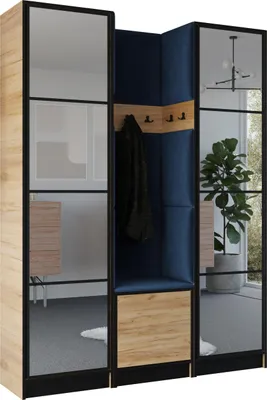 Produktbild von KIER FURNITURE Kleiderschrank EDEN, Schlafzimmer Schrank, Garderobeschrank, Flurschrank Craft Eiche & Blau 159,6x205x39 cm
