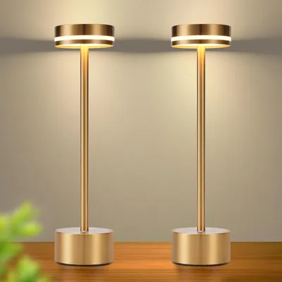 Image de ZMH LED Lampe de table 2ER Lampe de table Batterie Sans fil Lampe de chevet Dimmable avec USB-C Rechargeable Batterie Touch Lampe Or Lampes de table pour chambre à coucher Salle à manger Bureau
