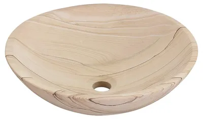 Productafbeelding van Differnz Waskom Sandstone Natuursteen - Rond Model - Op Blad te Bevestigen - Unieke Uitstraling door Natuurlijke Steenstructuur - Elke Kom is Anders - 40 x 40 x 15 cm - Beige