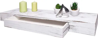 Produktbild von Wandregal HWC-H37, Schweberegal Wandboard Hängeregal Regal, Schublade Massiv-Holz 8x80x25cm  weiß, shabby