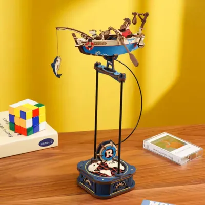 Image de puzzle 3D en bois Gravity Swing, 161 pièces, ornement dynamique d'équilibre, kit de bricolage, bateau de pêche, cadeau DIY & déco, pour salon, bibliothèque