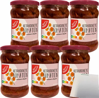 Produktbild von Gut & Günstig Getrocknete Tomaten marinierte Tomaten sonnengetrocknet in Rapsöl eingelegt 6er Pack (6x280g Glas)  + usy Block