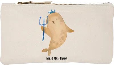 Produktbild von Mr. & Mrs. Panda Federtasche Sternzeichen Wassermann Größe S Klein - Weiß - Geschenk, Pouch, Meermann, Nix, Kosmetikbeutel, Stoffbeutel, Federmappe, Meer, Etui
