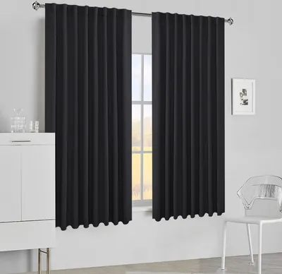 Produktbild von 2 Stück, Verdunkelungsvorhänge Gardinen Thermisch Isoliert Gardinen Für Schlafzimmer Wohnzimmer, 132x160cm, Schwarz