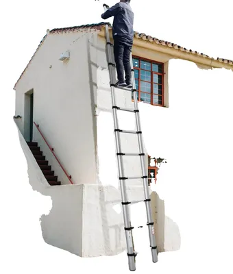 Produktbild von Teleskopleiter, faltbares Design, 150 kg Tragfähigkeit, Silber