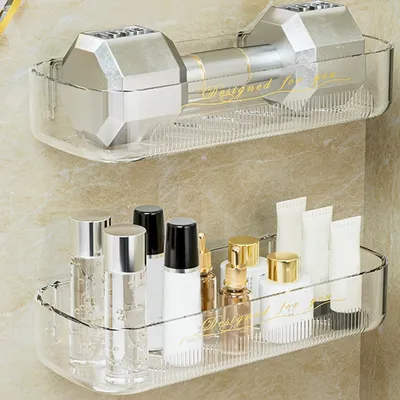 Produktbild von Badezimmer Regal,Ohne Bohren Badezimmerregale,Duschregal Plastik Duschkörbe an der Wand montiert für Küchen und Badezimmer(Transparentes Weiß)