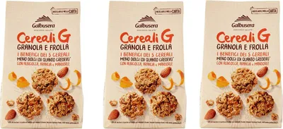 Produktbild von 3x Galbusera Cereali G Granola e Frolla Shortbread-Kekse mit Müsli und Obst mit Aprikose, Orange und Mandeln cookies biscuits 300g