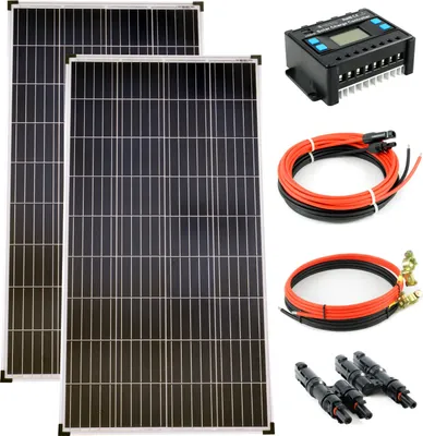 Produktbild von Solar Set 12V 2x130 Watt Poly Solarpanel Solarkabel Laderegler Solaranlage PV