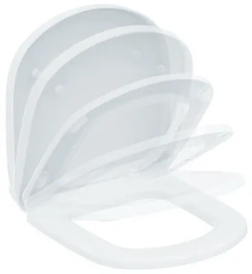 A white toilet seat shown from a slightly elevated angle, with multiple transparent layers indicating its movement.