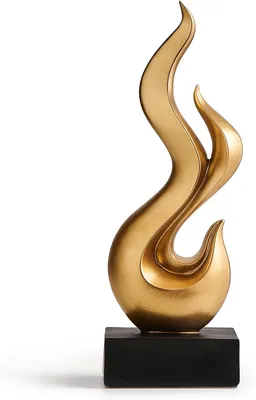 Produktbild von Moderne abstrakte Tischdekoration aus Kunstharz mit Goldakzenten, Flammenstatue für Wohnzimmer und Büro