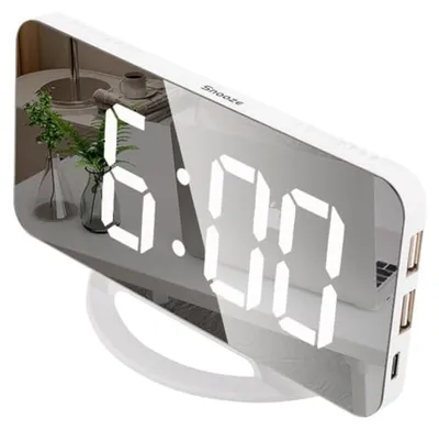 Digitale Spiegel-Wecker, weiß, LED, 15,8 x 1,3 cm, USB