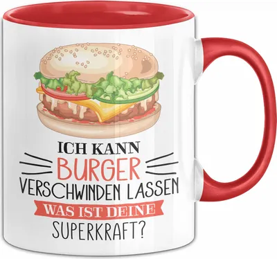 Produktbild von Burger-Liebhaber Tasse Geschenk Ich Kann Cheeseburger Verschwinden Lassen Was Ist Deine Superkraft (Rot)