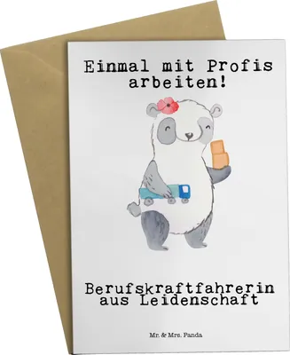 Produktbild von Mr. & Mrs. Panda Grußkarte Berufskraftfahrerin Leidenschaft - Weiß - Geschenk, Grußkarten, weihnachtskarten, osterkarten, hochzeitskarten, einladungskarten