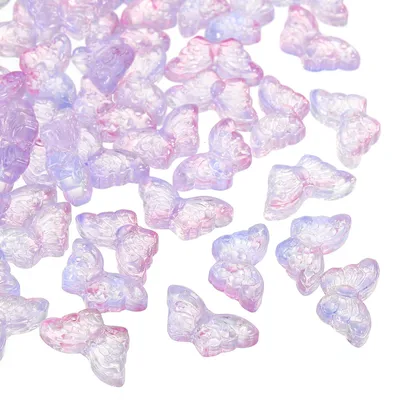 50 Kristall-Schmetterlingsperlen, 8x15 mm, Glas, blau-rosa