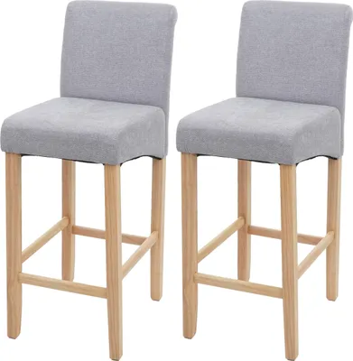 Immagine prodotto di set di 2 sgabelli da bar HWC-C33, sgabello da bar, legno ~ grigio chiaro, gambe leggere, tessuto/tessuto