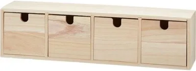 Obrázek produktu pro Dřevěný úložný regál – béžový – 44 x 10 x 15 cm – úložný regál se 3 zásuvkami