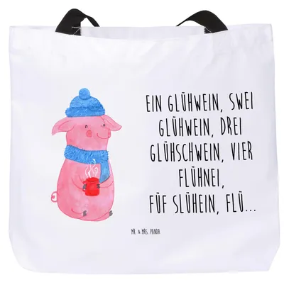 Produktbild von Mr. & Mrs. Panda Einkaufstasche Schweinchen Glühwein - Weiß - Geschenk, Laptoptasche, Betrunken, Tasche, Spruch, Weihnachten, Weihnachtsmarkt, Tote Bag, Beutel