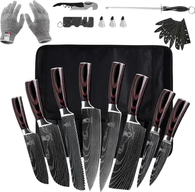 Produktbild von 14-teiliges Messer japanischer Artset mit Ergonomischem Griff - Premium Edelstahl Küchenmesser