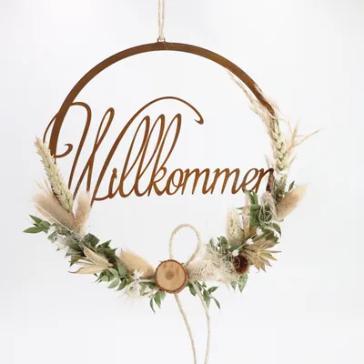 Produktbild von Rostikal Türschild Willkommen Ø 20 cm Trockenblumen Deko Rost Metallring Boho-Deko