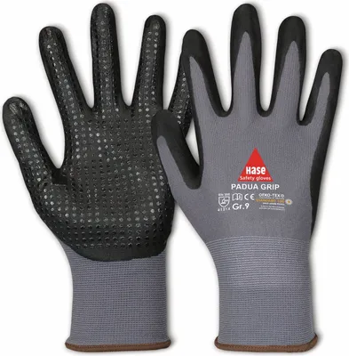 Immagine prodotto di GUANTI DI SICUREZZA HASE Guanti da lavoro con borchie, Padua Grip, EN 388, EN 420, taglia 6, grigio/nero