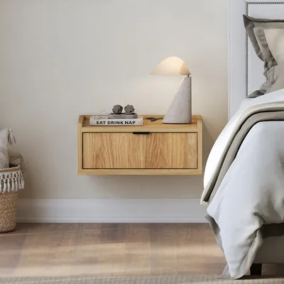 Produktbild von BEAUTYSOFA | Hängender Nachttisch EVRON 40 cm, Nachtschrank mit Schublade, Hikory Natur