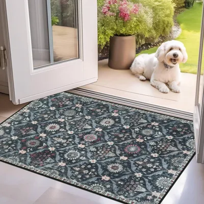 Immagine prodotto di Tappetino da interno, dimensioni 50x80 cm, colore nero, lavabile, antiscivolo, ideale per l'ingresso