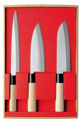 Produktbild von Messer japanischer Artset mit Sashimi-, Santoku- und Deba-Messer