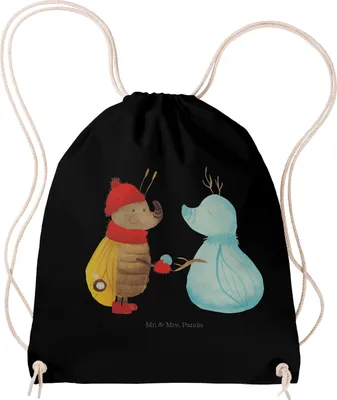 Produktbild von Mr. & Mrs. Panda Jutebeutel Nachtfalter Schneemann - Schwarz - Geschenk, Turnbeutel, Weihnachtsgruß, wander rucksack, wanderbeutel, Beutel, Winter, Weihnachten, Schnee