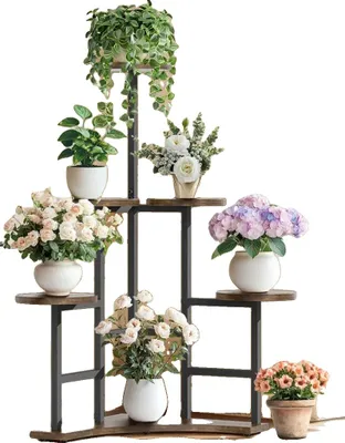 Immagine prodotto di Supporto per piante, design a 4 livelli, stile rustico, marrone