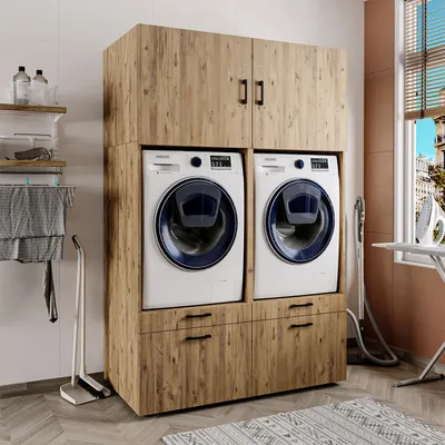 Immagine prodotto di Roomart SERIE 2: mobile doppio per lavatrice, larghezza 134 cm, rovere