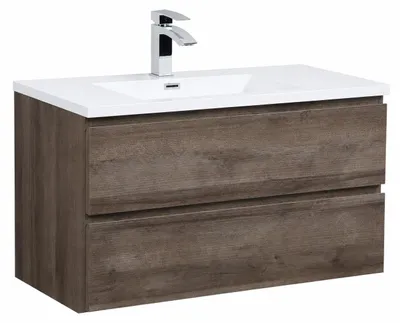 Produktbild von Badplaats Badmöbel Set mit Waschbecken und Unterschrank Angela 100 x 48 cm Braun Eiche - Waschbeckenunterschrank mit Soft-Close und Waschbecken, Vorgemontiert