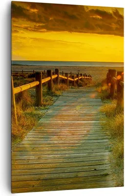 Produktbild von Bild auf Leinwand - Leinwandbild - Einteilig - Fußgängerbrücke Strand Urlaub Sonne - 80x120cm - Wand Bild - Wandbilder - Leinwanddruck - Wanddekoration - Leinwand bilder - Wandbild - PA80x120-2786