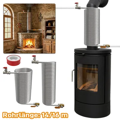 Image de Serpentin de chauffage pour échangeur thermique de cheminée YARDIN, diamètre intérieur 12,5 cm, hauteur 40 cm, en acier inoxydable, chauffe-eau, récupération de la chaleur des eaux usées