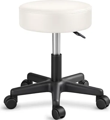 Image de TRESKO Tabouret à roulettes réglable en hauteur Beige 150 kg | Tabouret pivotant 10 cm d'épaisseur rembourrage 47-60 cm | Tabouret de travail Tabouret de bureau pivotant à 360° avec roulettes