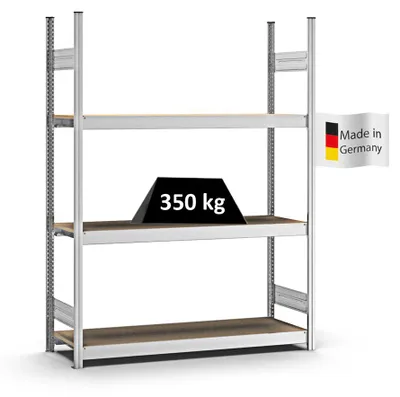 Produktbild von PROREGAL Weitspannregal Stecksystem MAGNUS Germany | HxBxT 200x150x40cm | 3 Ebenen | Spanplatten-Fachboden | Fachlast 350kg | Verzinkt