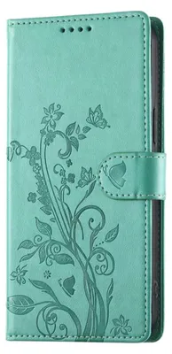 Immagine prodotto di Custodia per Honor 600, modello portafoglio con motivo floreale e supporto, colore verde acqua