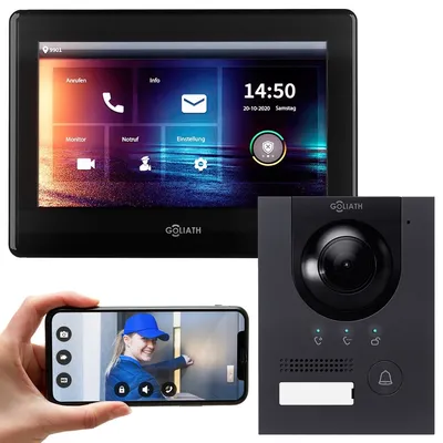 Produktbild von GOLIATH PRO IP Video Türsprechanlage mit App | Anthrazit | 1-Familie | 7 Zoll | Aufputz | 180°