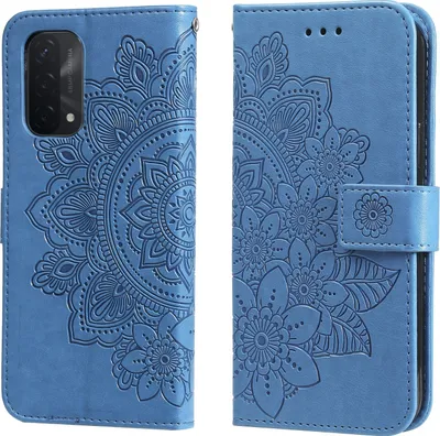 Produktbild von Mobigear Flowers OPPO A74 5G Hülle Klapphülle Geldbörse - Blau