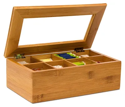 Image de Omgoods - Boîtes à thé en bambou avec 8 compartiments