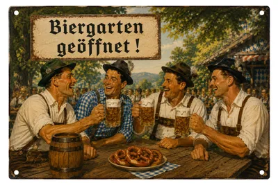 Produktbild von Blechschild 20x30cm Biergarten geöffnet Retro Vintage Bier Metallschild Kneipen Deko AstraDesign