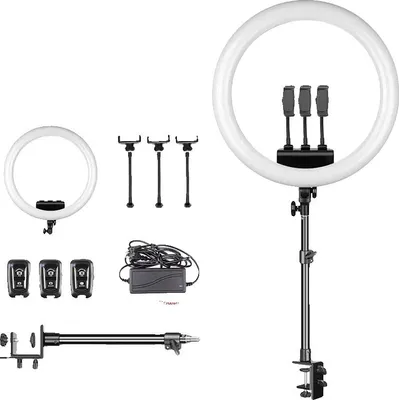 Image de Anneau lumineux, luminosité réglable, angle réglable à 360°, support DESK D