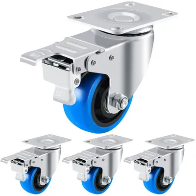 Image de Roulettes pour meubles - Jeu de 4 roulettes de forte capacité - Roulettes pivotantes de 125 mm - Capacité de charge de 600 kg - Avec frein - Bleu