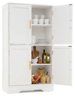 Image de FANTASK, armoire de cuisine haute, 60 x 30 x 110 cm, meuble de rangement avec 4 étagères