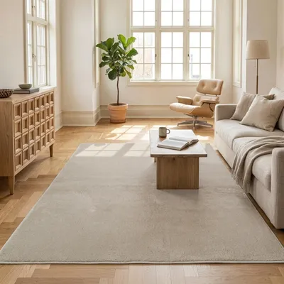 Produktbild von Waschbarer Kurzflor Teppich, rutschfest & weich, Einfarbig für Wohnzimmer, Schlafzimmer, Küche & Kinderzimmer