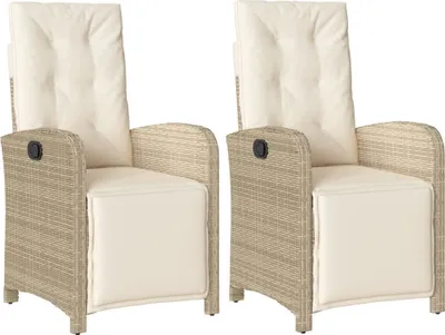 Produktbild von vidaXL Gartensessel mit Fußteil 2 Stk. Verstellbar Beige Poly Rattan
