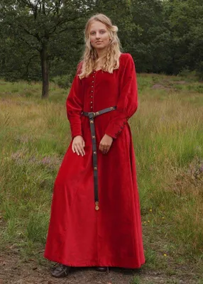 Image de Cotehardie Isabell en velours, robe médiévale, rouge - Viking médiéval LARP robe costume médiéval femme taille : L