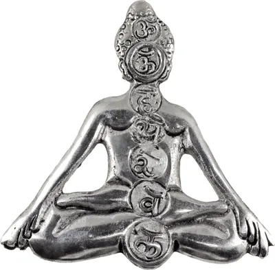 Produktbild von Räucherkegelhalter 7 Chakra Metall silber Yoga Figur