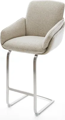 Produktbild von DELIFE Barstuhl Luan-Flex Webstoff Soft Beige Freischwinger Flach Edelstahl Silberfarben