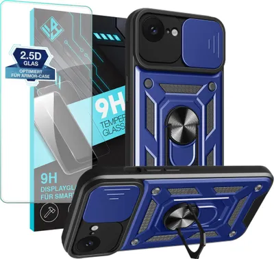 Produktbild von Armor Handyhülle für Apple iPhone 16e mit 9H Displayglas Displayschutz Kameraschutz Handy Panzer Case Cover Schutzhülle Outdoor Farbe: Blau